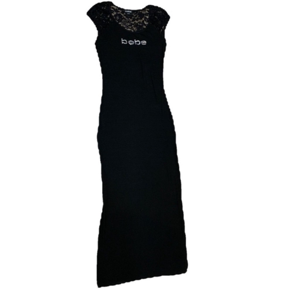 Bebe Rhinestone Logo Ribbed Maxi Dress - M - NWOT